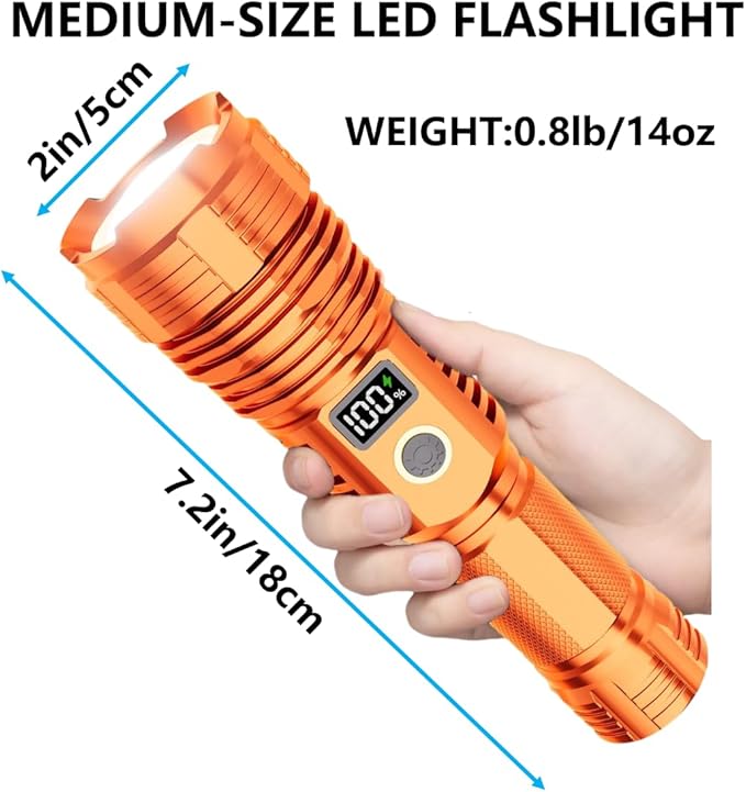 Flashlights High Lumens Rechargeable, 100,000LM LED Super Bright Flash Light, Zoomable Linternas with LCD Digital Display, 5 Mode, Waterproof, Powerful Tactical Flashlight for Emergencies Camping Gift