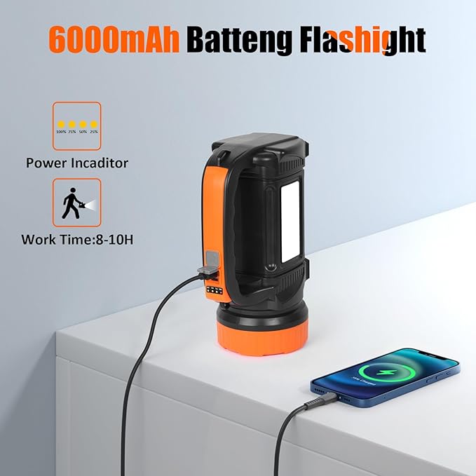 Solar Camping Lantern, LED Flashlight Spotlight Lantern 2000-Lumen 4000mAh, 6 Light Modes, Portable Bright Camping Light, IPX4 Waterproof, Hiking, Power Outages, and Emergencies