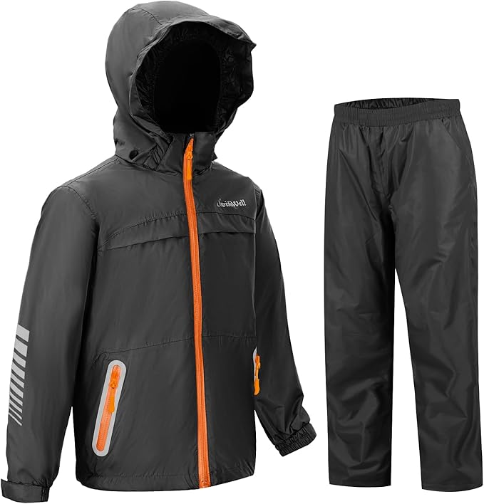 SWISSWELL Kids Rain Gear Boys Girls Youth Waterproof Rain Suit Breathable Reflective Raincoat and Pants