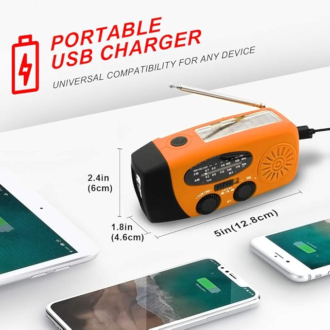 Portable Solar Emergency Weather Radio Upgrade Hand Crank AM/FM NOAA Survival Radio with 2000mAh Cellphone Charger LED Flashlight Battery Indicator for Home Camping Earthquake