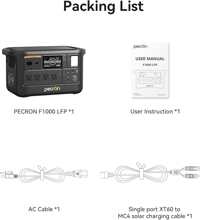 PECRON F1000LFP Portable Power Station, 1500W, 1004Wh LiFePO4 Battery Solar Generator, UPS, Fast Charging, Perfect Power Backup for Camping, Home Use, RV(Solar Panel Optional)