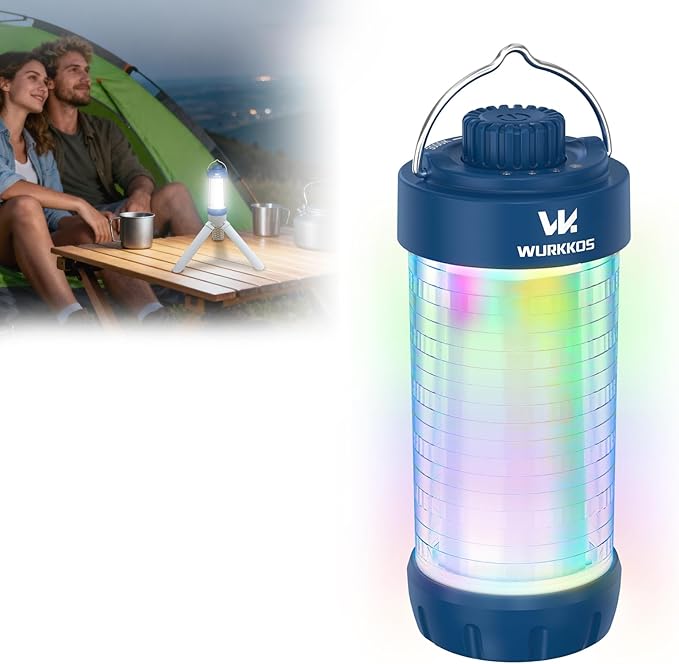 Wurkkos CL01 Camping Lantern Rechargeable, 550LM Led Lantern with Magnet Base, RGB light, Up to 300H Runtime, Camping Essentials, IP66 Waterproof Tent Light for Power Outages, Emergency, Camping, Blue