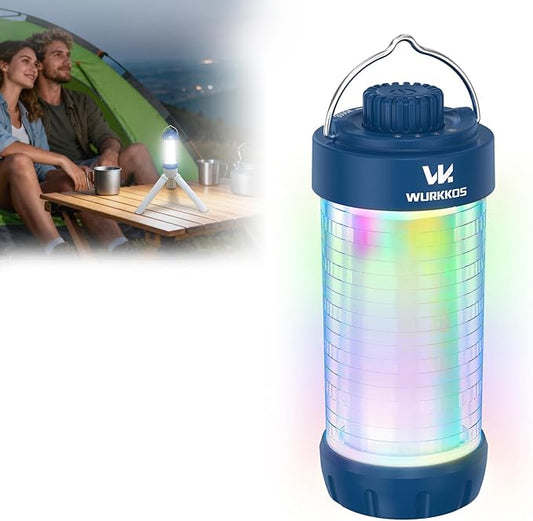 Wurkkos CL01 Camping Lantern Rechargeable, 550LM Led Lantern with Magnet Base, RGB light, Up to 300H Runtime, Camping Essentials, IP66 Waterproof Tent Light for Power Outages, Emergency, Camping, Blue