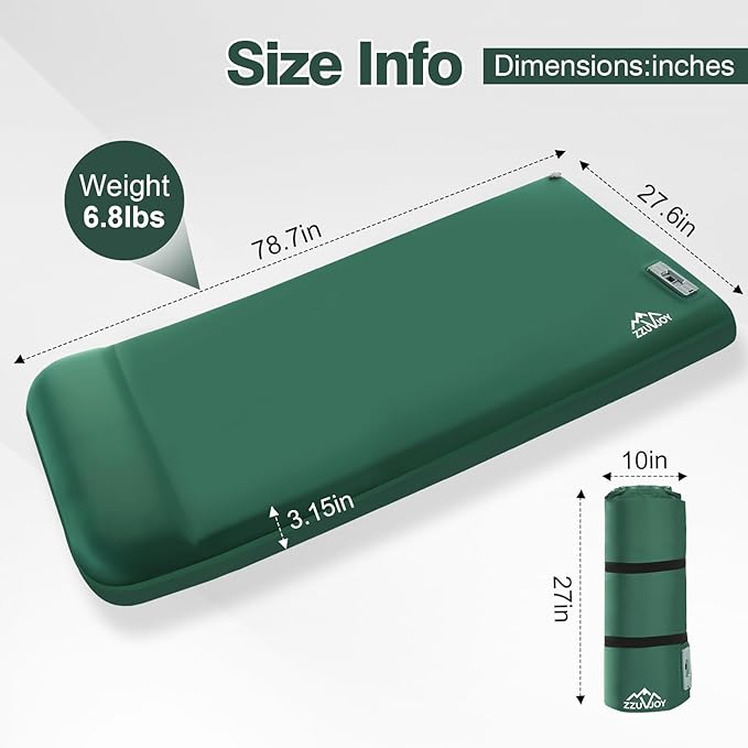 Memory Sleeping Pad with Electric Pump, 3.15" Ultra-Thick Foam Sleeping Mats for Camping, 9.5 R-Value Insulated Self Inflating Sleeping Pad with Pillow for Car Travel Tent