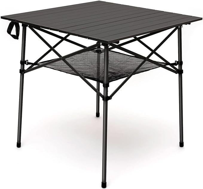 SUNNYFEEL Aluminum Folding Table for Camping, Lightweight Roll Up Top, Portable Camp Tables with Carry Bag for Outdoor Picnic (Square, Brown)