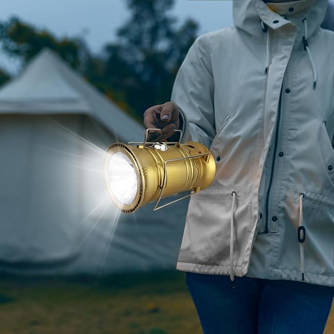 Rechargeable LED Camping Lantern - Waterproof & RGB Tent Light with Phone Charger for Outdoor, Emergency, Hurricane, Storm, Power Outage (3 Light Modes)