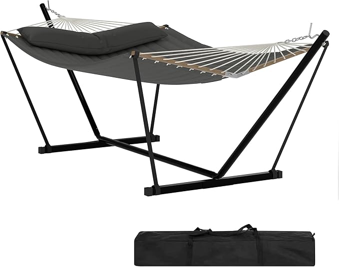 Garvee 2 Person Outdoor Hammock with Stand, Heavy Duty Portable Double Hammock with Balance Rope, MAX 450 LBS Capacity for Patio, Backyard, Garden, Beach
