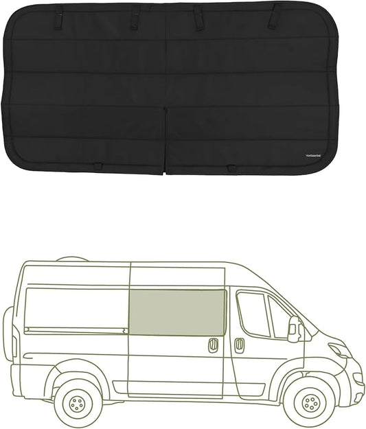 VanEssential Insulated Stealth Blackout Sliding Door Window Cover Designed for RAM Promaster with Bare Metal Window Frame Van Years 2014 to Current Model - Black