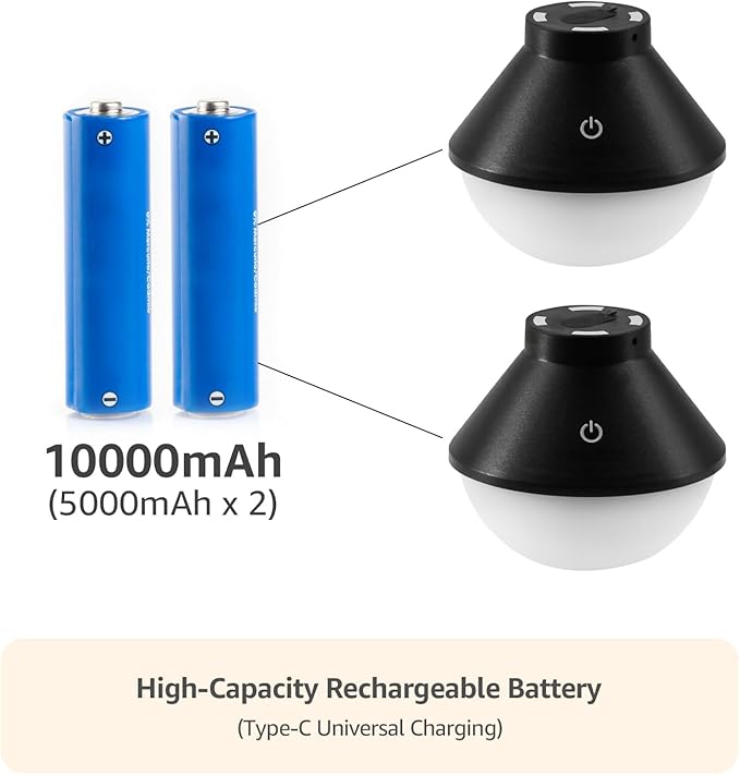 2-Pack LED Camping Lantern Rechargeable 5000mAh with Magnetic, 600LM Waterproof Battery Powered Hanging Tent Light, USB Cordless Portable Dimmable for Power Outages Hunting Survival Gear Outdoor