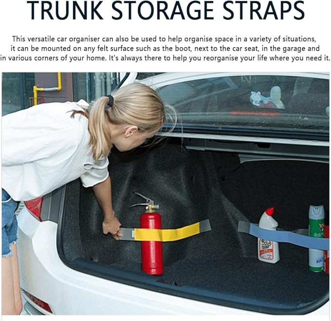 Elastic Car Trunk Organizer Straps with Hook and Loop Tape+2 "Pocket,20"/27.5" Car Organizers,Organize the Cluttered Trunk Keeps Items from Rolling Around (27.5inch Long)