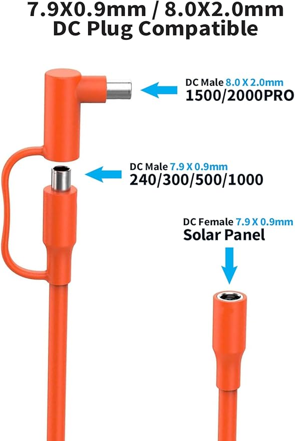 Tonton 8mm Extension Cable 14AWG for Solar Generators 20FT 6M, DC7909 Solar Panel Cable Cord Female to Male with DC8020 Power Male Adapter Right Angle for GZ Yeti, Aker, Jackery Portable Power Station
