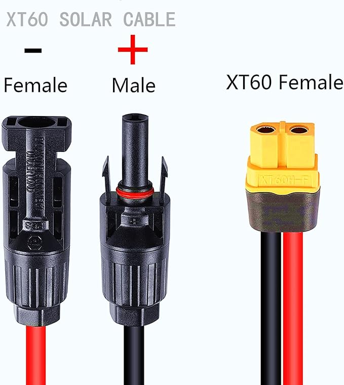 Solar Panel Connector to XT60 Extension Cable 12AWG, Solar Adapter Male Female to XT60 Input Port for Portable Power Station & Solar Generator (2FT)