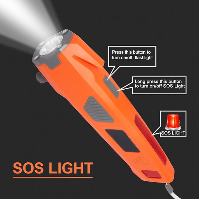 LUXON Emergency Tool,8-in-1 Car Safety Tool:Window Breaker,Seat Belt Cutter,LED Flashlight Rescue Tool USB Charger,SOS Light, Hand Cranking Charge, Magnetic for Vehicle Escape/Field Survival,Hiking