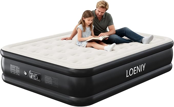 Queen Air Mattress with Built in Pump, 18” High Inflatable Mattress with Storage Bag, 3 Mins Easy Inflation/Deflation, 800lbs Heavy Duty Blow up Mattress, Flocked Top Air Bed for Home & Guests