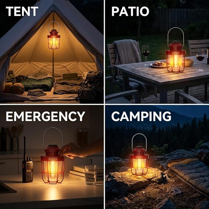 HOMY Vintage Camping Lantern Premium Metal LED Rechargeable Dimmable Warm Light for Glamping, Patio, Home Decor Retro Portable Tent Lamp