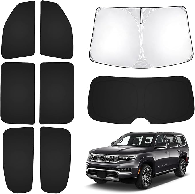 T TGBROS Windshield Sun Shade for Jeep Grand Wagoneer 2022-2025 2026 Car Window Shades Thicken UV Block and Blackout Privacy Foldable Sunshades 8PCS Accessories Keep Cool Sun Visor Covers