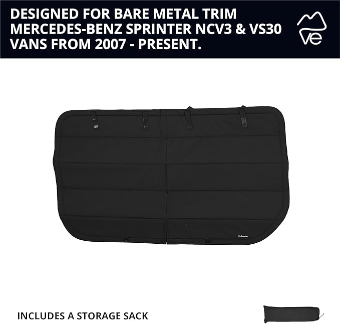 VanEssential Insulated Stealth Blackout Magnetic Window Cover Designed for Mercedes-Benz NCV3 & VS30 (Van Years 2007 to Current), Crew Window (Bare Metal Window Frame Only), Black