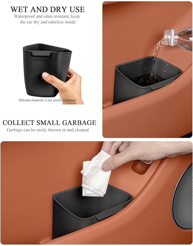 XmuxHai Car Interior Storage Box, Black Silicone Door Side Organizer with Umbrella Holder and Trash Can, Vehicle Accessory (Black)