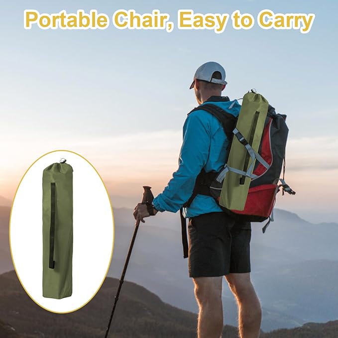 Folding Camping Chair with Cup Holder & Storage Bag, 225lbs Capacity, Large Anti-Sink Feet, Breathable PE Coated Fabric for Outdoor, Hiking, Beach, Fishing, Backpacking, Green