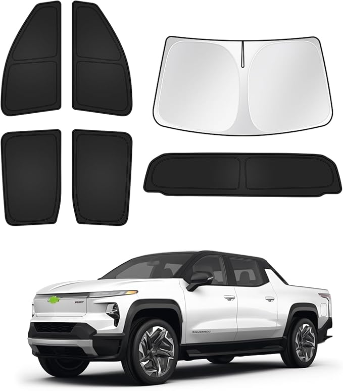 Canvcle Sunshades for Chevrolet/Chevy Silverado EV & GMC Sierra EV 2024 2025 2026 Accessories Windshield Sun Shade Side Rear Window Shade Cover Sun Visor Shield Privacy Keep Vehicle Cool Black 6PCS