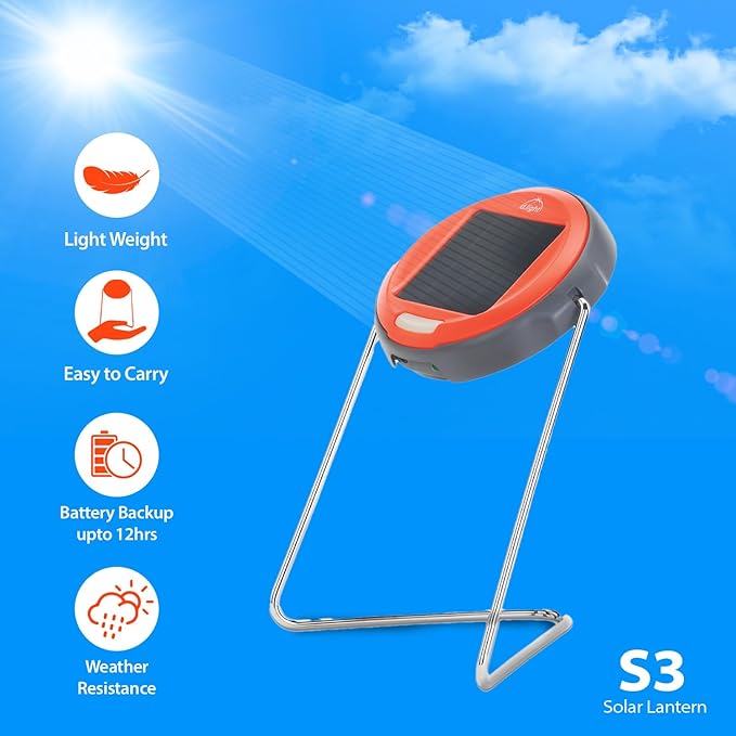 d.light S3 Solar Powered LED Solar Lantern; Emergency Light with Adjustable Stand, Portable Rechargeable Lamp for Power Outages, Camping & Outdoor Use