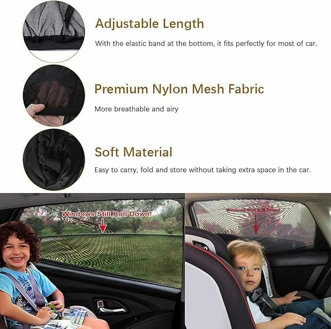 Car Window Shades, Breathable Mesh Side Car Window Sun Shade, Stretchy Car Window Screen for Baby Camping Sun Protection, car Window Covers for Rear/Back Window for Privacy (2 Pack)