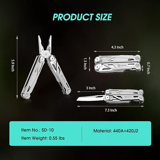 SIUPRO Multitool Pocket Knife for Men, Tactical Multi Tool With Scissors, Saw, Survival Folding Pliers with Nylon Sheath for Camping, Hiking, Hunting, Gifts Idea