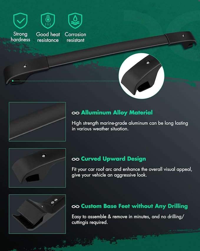 SCITOO Roof Rack Cross Bar 165LBS Compatible for Jeep Cherokee 2014-2022 2 Crossbars Black