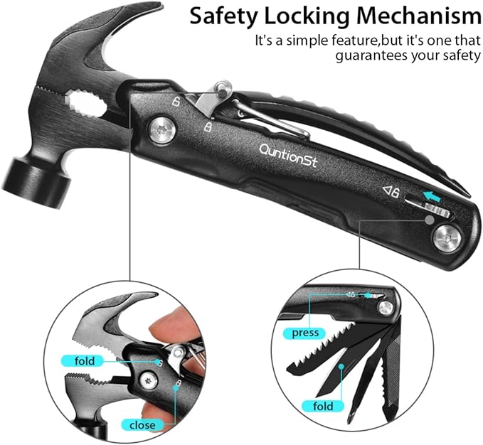 Birthday Gifts for Men,12-in-1 Hammer Multitool,Christmas Stocking Stuffers for Him Adults Dad Husband Boyfriend, Camping Essentials Mens Gift for Him, Fathers Day Gift Idea,Mini Multi Tool