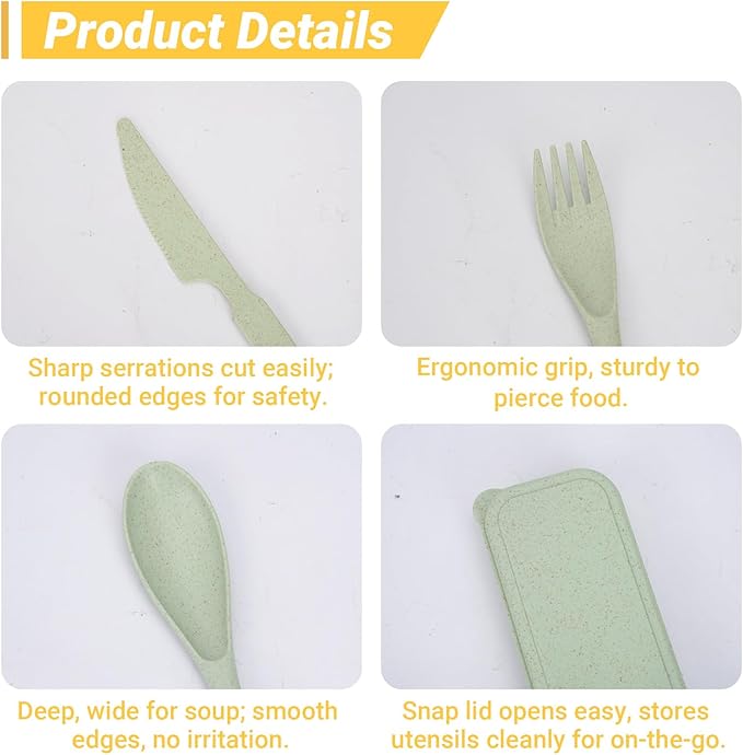 Knives Spoons and Forks Set, Portable Cutlery Set, Reusable Flatware Set for 4, Utensils for Party, Travel, Work, Picnic, Camping or Daily Use (Beige, Blue, Mint green, Light green)