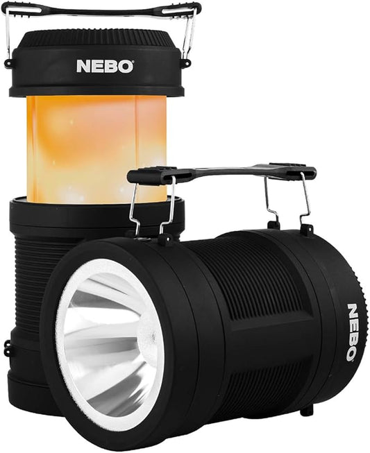 NEBO Big Poppy Lantern, Flashlight & Power Bank | 300 Lumens, 15 Hours Run Time, Rechargeable LED Spotlight, Pop-Up Flame Emulator & Lantern Modes, Water Resistant, Includes Micro-USB Charging Cable