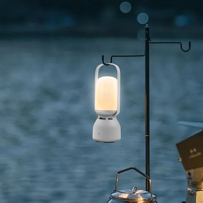 JackonLux Camping Lantern with Speaker, Portable Rechargeable Outdoor Lantern, 11 Mode RGB Color Dimmable LED Night Light for Camping, Home, Party and Hiking (1, White)