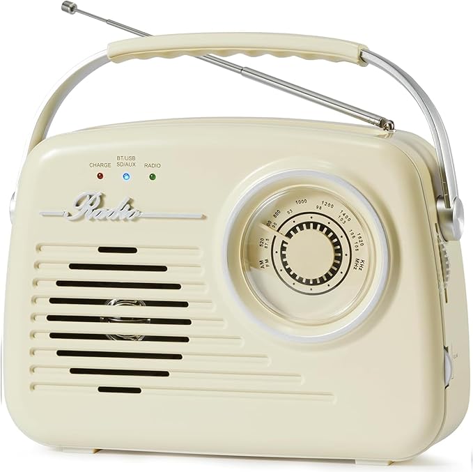 Portable AM FM Radios, Battery Powered and Plug in Wall for Home/Outdoor/Kitchen, Vintage Retro Radio with Bluetooth, Large Dial Easy to Use (p350)