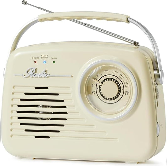 Portable AM FM Radios, Battery Powered and Plug in Wall for Home/Outdoor/Kitchen, Vintage Retro Radio with Bluetooth, Large Dial Easy to Use (p350)