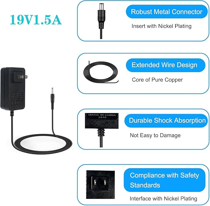 19V Portable Power Supply Charger for Marbero M82 M82MAX M822 M822MAX M87 M88 M168 Portable Power Station Solar Generator Battery 19V 1.5A Wall Adapter Charger