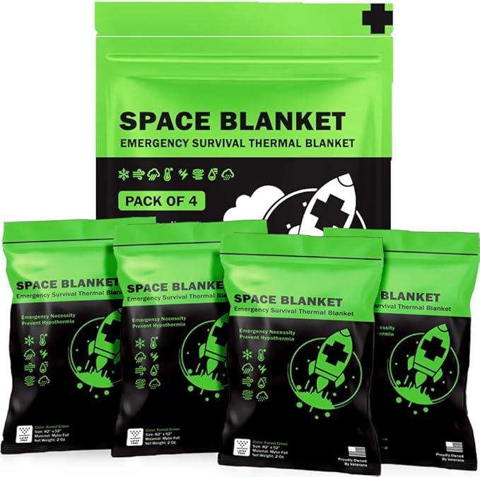 Everlit Survival Emergency Mylar Thermal Blankets -Space Blanket Survival kit Camping Blanket Perfect for First Aid, Outdoors, Hiking,Bug Out Bag,Marathons or First Aid (Forest Green)