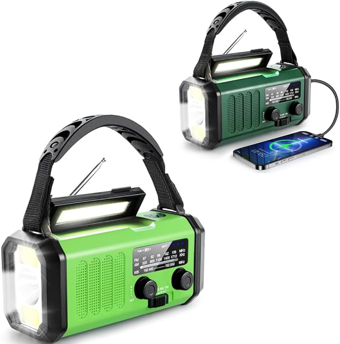 10000mAh Hand Crank Emergency Radio, NOAA Weather Radio with AM/FM & solar Radio, Rechargeable Battery, Flashlight & Reading Light, SOS Alarm, Compass Cell Phone Charger for Indoor Outdoor Emergencies