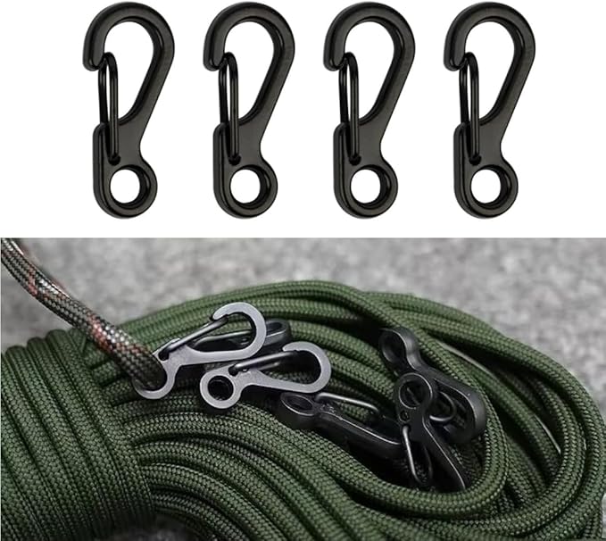 Stainless steelMini SF Carabiner Clips Tiny Spring Snap Hook Keychain Clasps EDC Small Hanging Buckle for Backpack Camping Bottle Using Accessories Paracord Tactical Survival Gear（4-PCS ）