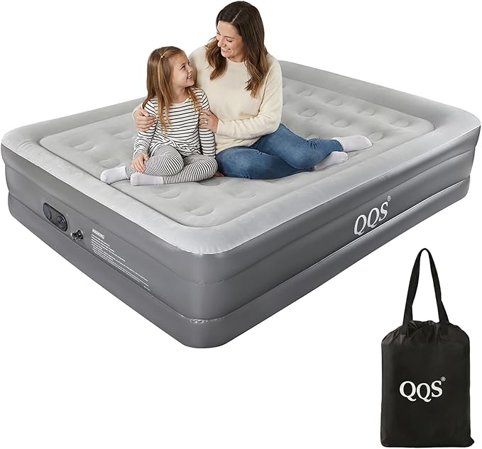 Air Mattress Queen with Built-in Pump, 18" Raised Inflatable Bed with Integrated Pillow Design, Self-Inflating Blow Up Mattress for Home Guests Camping