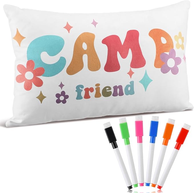 Beeveer Camp Friends Autograph Stuffed Pillow 15.7" Graduation Autograph Stuffed Pillow Summer Camp Signature Gifts Grad Party Sign in Decor for Travel Stuff Essentials(Sweet)