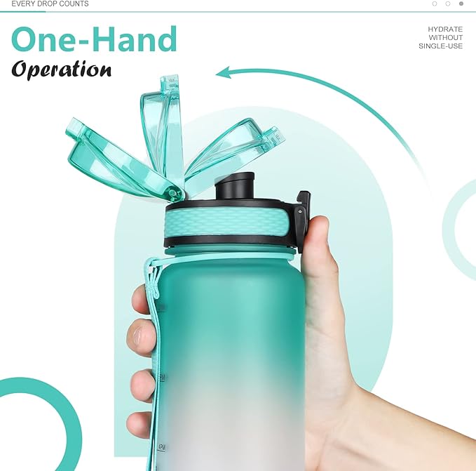 Opard Zip 32oz Plastic Water Bottle Dishwasher Safe, Leakproof Flip-Top Lid, BPA Free Tritan, Wide Mouth Reusable Sports Water Bottle for Gym Hiking Commuting Outdoor Travel and School