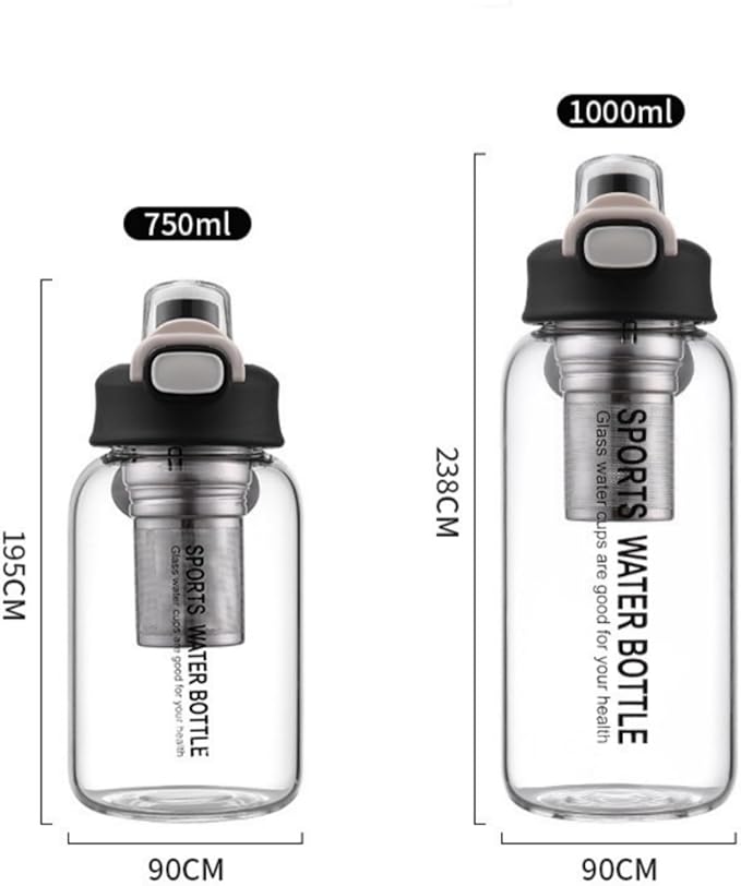 Glass Tea Bottle with Infuser - Gass Tea Tumbler with Infuser, Borosilicate Glass Infuser Water Bottle with Straw, Sleeve,Lock Lid and Handle, Leakproof (750ML)