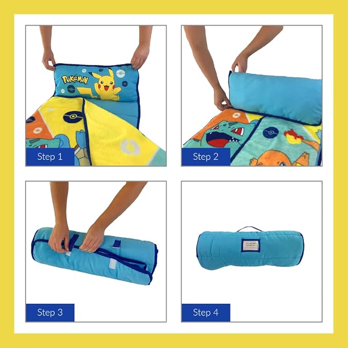 Pokémon Anime 24" X 45" Soft Toddler Nap Mat with Pillow and Blanket Perfect for Preschool, Daycare, and Travel (Official Licensed Product) by Franco