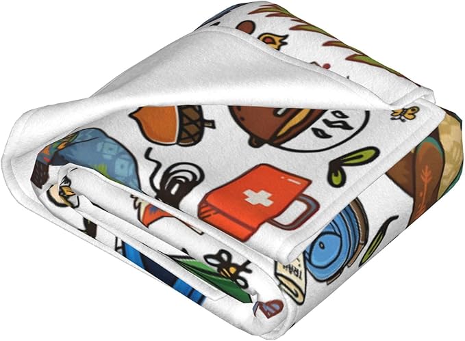 Camping Blanket, Comfort Soft Flannel Camping Throw Blanket, Ideal for Living Room and Bedroom Decor White, Perfect Loves Camping Blanket for Everyone 80"X60"