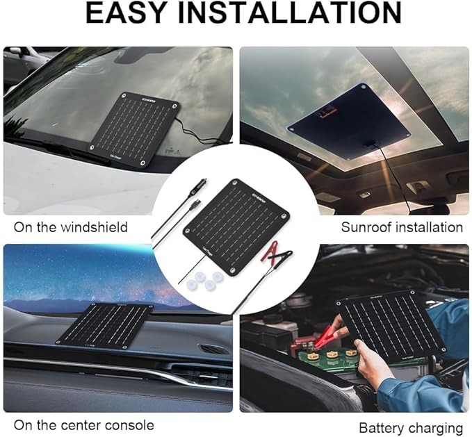 ECO-WORTHY 10W Solar Car Battery Charger Maintainer 12V Waterproof Portable Solar Trickle Charger for Car Truck Boat Lawn Mower RV Trailer Tractor ATV Utility Vehicle Battery