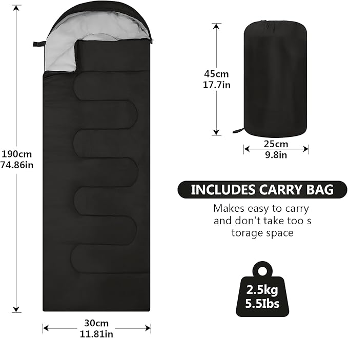 Sleeping Bags, Lightweight Camping Sleeping Bag for Adults, Kids, Hiking, Outdoor, Travel, Cold Weather & Warm