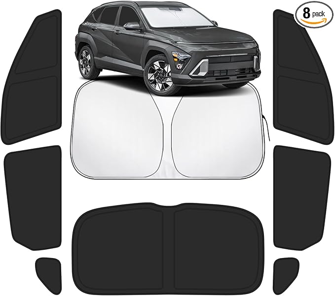 Car Window Shades Intended for Hyundai Kona 2024-2026, Privacy Window Covers 8PCS for Side, Rear & Windshield, Car Shield Sunshade for Privacy Protection, Heat Blocking, Camping and Parking
