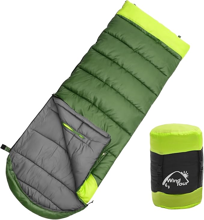 Wind Tour 3 Season Lightweight Waterproof Sleeping Bag Indoor & Outdoor for Hiking Backpacking Camping Traveling