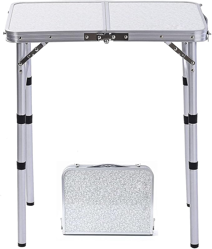 YUFIFAIRY Small Folding Table Portable, 24''L x16''W Foldable Camp Table with 3 Adjustable Height, Indoor Outdoor Lightweight Aluminum for Outdoor Cooking Picnic(10"/19"/27.5"