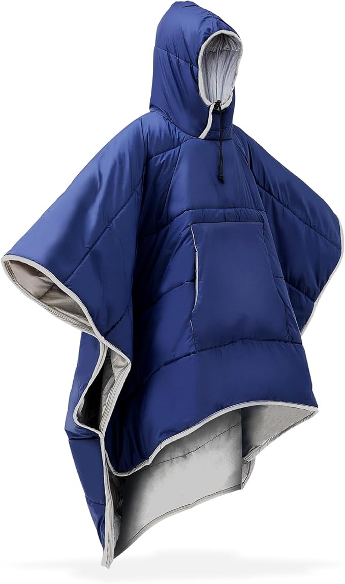 Preboun Thermal Poncho Wearable Hooded Blanket Winter Poncho Wearable Sleeping Bag Water Resistant Windproof for Men Women